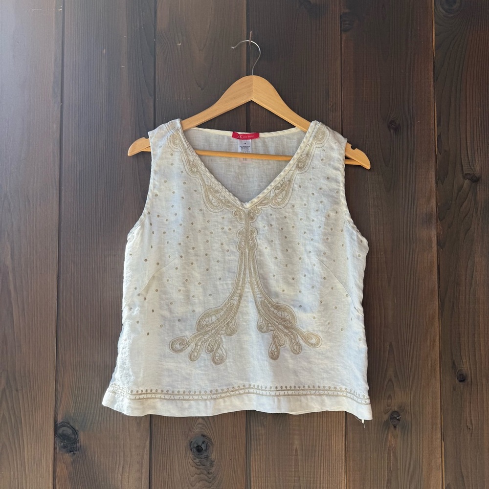 100% LINEN EMBROIDERED TANK TOP